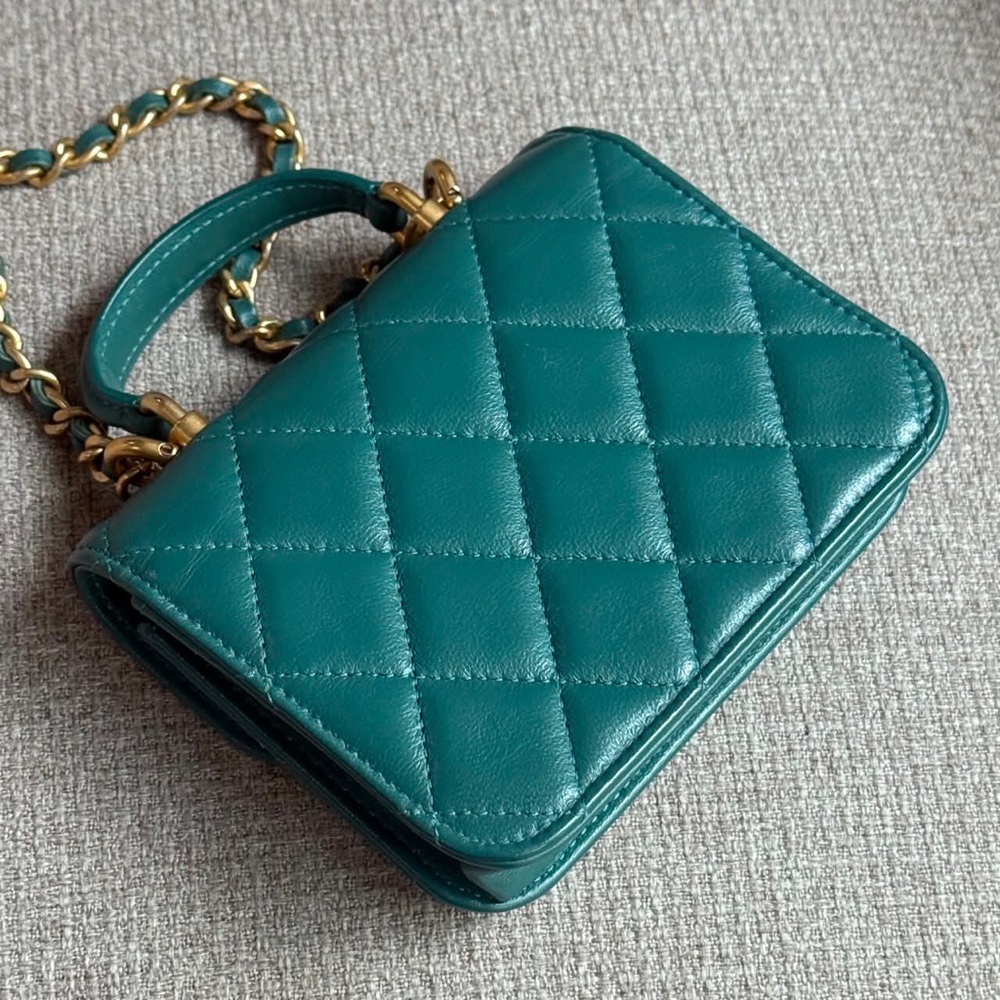 🎀 CC Top Handle Flap Coin Purse W/Chain Lambskin 31 - Picture 7 of 12